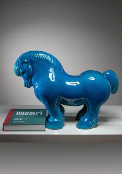 Compasso - Blue Ceramic Horse Sculpture by Alvino Bagni