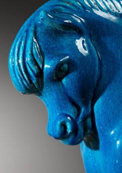 Compasso - Blue Ceramic Horse Sculpture by Alvino Bagni