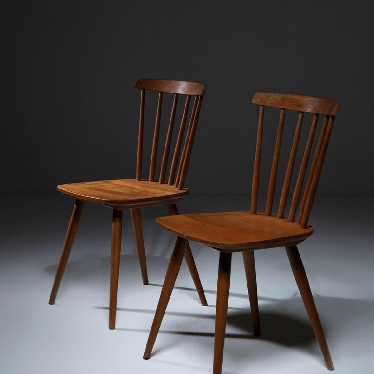 Pair of Italian 50s Wood Chairs Compasso