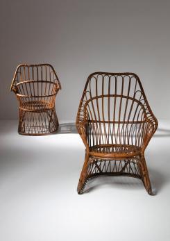 Compasso - Pair of Italian 60s Wicker Lounge Chairs