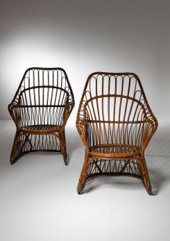 Compasso - Pair of Italian 60s Wicker Lounge Chairs