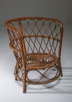 Compasso - Set of Two Italian 50s Wicker Chairs by Lio Carminati for Casa & Giardino Compasso - Set of Two Italian 50s Wicker Chairs by Lio Carminati for Casa & Giardino