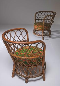 Compasso - Set of Two Italian 50s Wicker Chairs by Lio Carminati for Casa & Giardino Compasso - Set of Two Italian 50s Wicker Chairs by Lio Carminati for Casa & Giardino