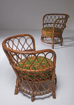 Compasso - Set of Two Italian 50s Wicker Chairs by Lio Carminati for Casa & Giardino Compasso - Set of Two Italian 50s Wicker Chairs by Lio Carminati for Casa & Giardino