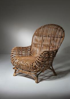 Compasso - Large Wicker Lounge Chair Attributed to Castano