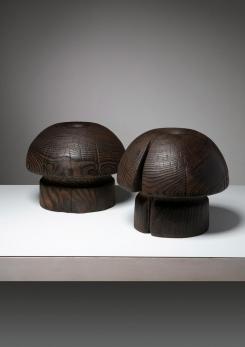 Compasso - Pair of Burnished Solid Wood Vases