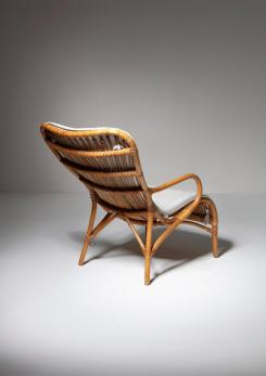 Compasso - Italian 60s Wicker Lounge Chair with Footrest