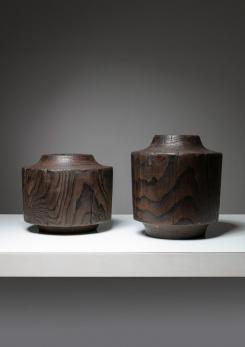 Compasso - Pair of Burnished Solid Wood Vases