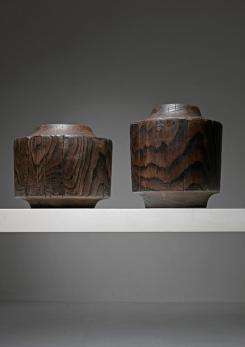 Compasso - Pair of Burnished Solid Wood Vases