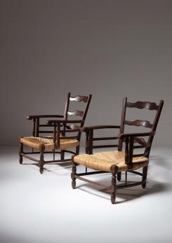 Compasso - Pair of Italian 40s Wood Armchairs