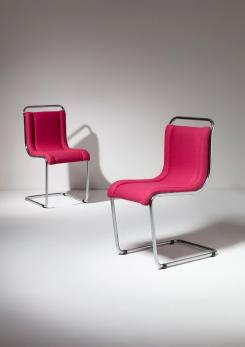 Compasso - Pair of 70s Chrome and Cloth Chairs