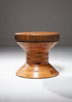 Compasso - Pair of Italian 70s Wood Stools with Leather Cushion