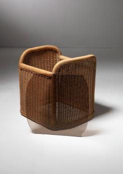 Compasso - Pair of Wicker and Glass Night Stands by Adalberto Dal Lago for Germa