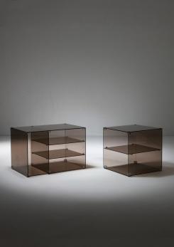 Compasso - Pair of Italian 70s Smoked Glass Night Stands