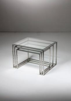 Compasso - Set of Three Steel and Brass Cubic Nesting Tables, Italy, 1970s