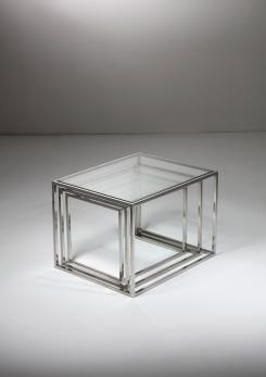 Compasso - Set of Three Steel and Brass Cubic Nesting Tables, Italy, 1970s