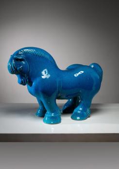 Compasso - Blue Ceramic Horse Sculpture by Alvino Bagni