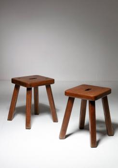 Compasso - Pair of 60s Solid Wood Stools