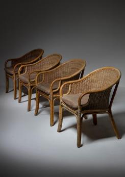 Compasso - Set of Four Italian 60s Wicker Armchairs