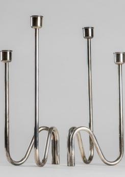 Compasso - Pair of Silver Plated Candleholder by Lino Sabattini