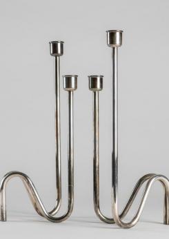 Compasso - Pair of Silver Plated Candleholder by Lino Sabattini Compasso - Pair of Silver Plated Candleholder by Lino Sabattini